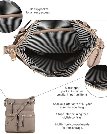 SG SUGU Katie Lightweight Medium Crossbody Bag Shoulder Bag with Multi Pocket for Women
