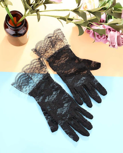 SATINIOR Ladies Lace Gloves for Women Tea Party Elegant Short Courtesy Gloves for Wedding Dinner Opera Parties
