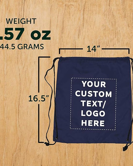 DISCOUNT PROMOS Custom Classic Polyester Drawstring Bagpack Set of 10/50/100, Personalized Bulk Pack - Great for Travelling, Gym and for Everyday Use - Navy Blue