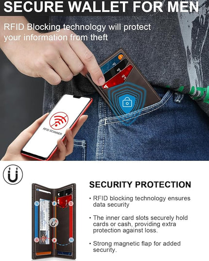 ZALVEX Wallet for Men Slim Leather Wallets for 12-15 Cards, Minimalist Thin RFID Blocking Card Holder with Money Clip & ID Window, Small Bifold Front Pocket Wallet, Gifts for Men