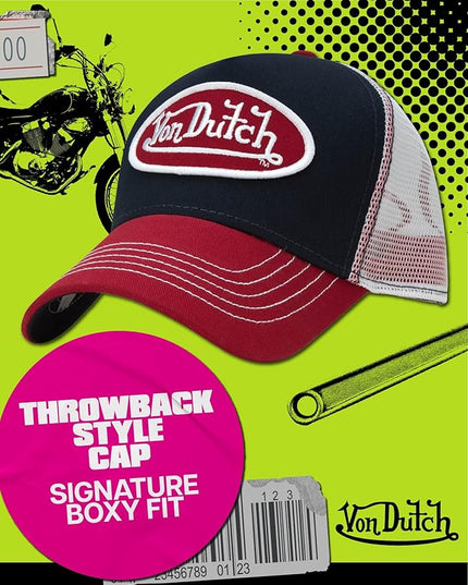 Von Dutch Unisex Trucker Hat - Curved Bill Mesh Back Retro Classic Adjustable Snapback Baseball Cap for Men and Women