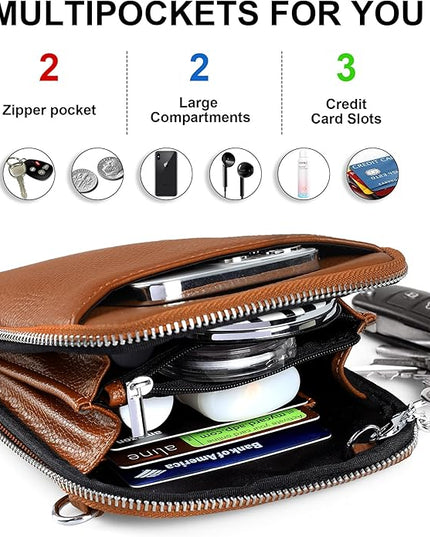 befen Genuine Leather Crossbody Cell Phone Purse for Women, Small Zip Around RFID Blocking Crossbody Wallet Bags