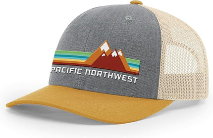 Pacific Northwest Trucker Hat - Richardson 115 Embroidered Snapback Cap for Men & Women - Hiking, Camping & Outdoor Adventure