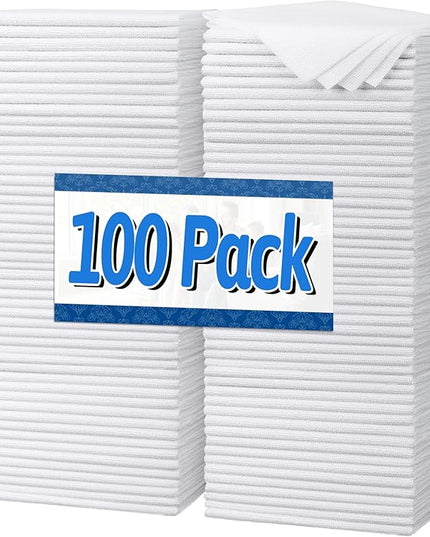 FIXSMITH White Microfiber Cleaning Cloth, Pack of 100, 11.5"X11.5" Cleaning Rags for Housekeeping and Kitchen, Reusable Shop Towels, Microfiber Towels for Cars, Lint Free, Scratch-Free