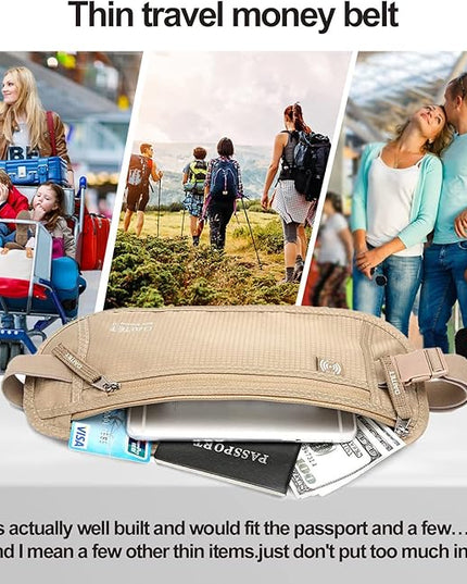 DAITET Money Belt - Passport Holder Secure Hidden Travel Wallet with RFID Blocking, Undercover Fanny Pack (Beige)