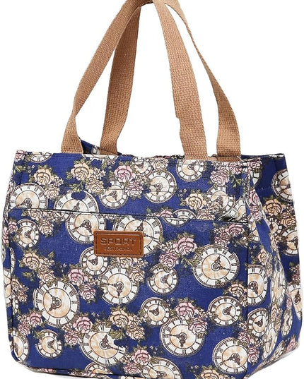 Dreubea Women's Floral Print Canvas Tote Bag - Small Reusable Shopping Handbag for Groceries, Takeout, Eco-Friendly Purse