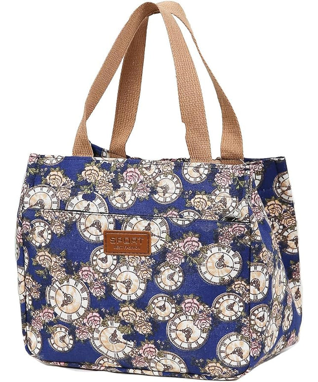 Dreubea Women's Floral Print Canvas Tote Bag - Small Reusable Shopping Handbag for Groceries, Takeout, Eco-Friendly Purse