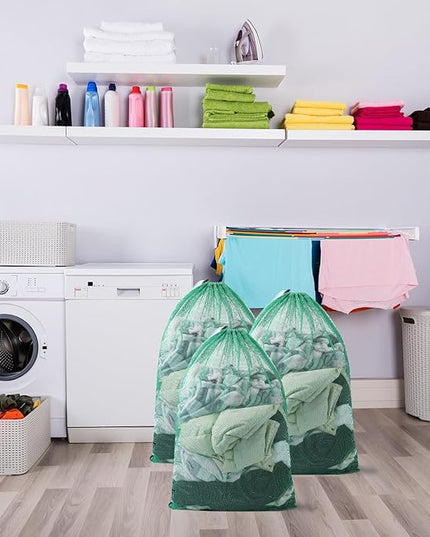 Berlune 30 Pack Large Mesh Laundry Bags, 24 x 36 Inch Bulk Wash Set with Drawstring for Commercial Use, Dorms, Vacation Rentals, Laundromats, Apartments & Facilities(Green)