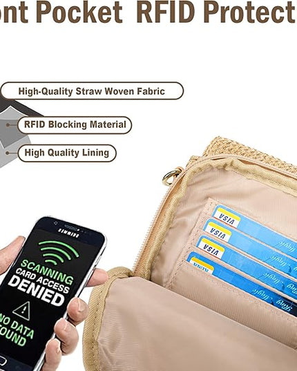 Haytijoe Straw Crossbody Bags for Women Small Summer Purse Woven RFID Cross Body Phone Wallet for Beach Hawaiian Travel Gifts
