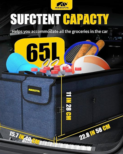 MIKKUPPA Car Trunk Organizer - 65L Collapsible Trunk Organizer with Lid, Sturdy Car Storage for SUV Auto Truck Van with Adjustable Straps and Non Slip Bottom (Blue)