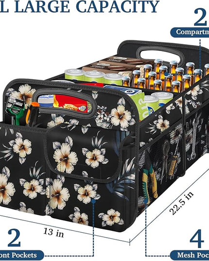 Femuar Car Trunk Organizer, Car Storage Organizer with Large Capacity Waterproof Collapsible Trunk Organizer for Car Suv/Jeep/Sedan (Hibiscus flowers, Standard)