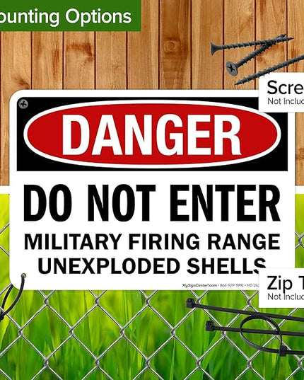 Danger Do Not Enter Military Firing Range Unexploded Shells Sign, 10x7 Inches, Rust Free .040 Aluminum, Fade Resistant, Made in USA by My Sign Center