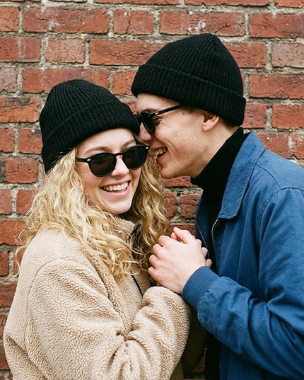 Fisherman Beanie, Knit Cuffed Short Mens Beanie Soft Winter Warm Watch Cap Cozy Trawler Hat for Men Women Black