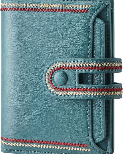 TFKGS Small Wallet for Women Vegan Leather RFID Blocking Bifold Compact Credit Card Holder with Zipper Coin Pocket Blue