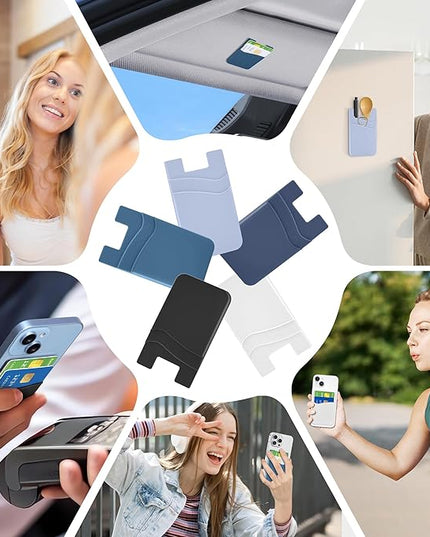 Senose Phone Wallet, Phone Card Holder Stick On Silicone Credit Card Holder for Back of Cellphone, Business Card & Id Compatible for iPhone Android Any Smartphone