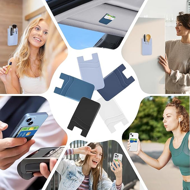 Senose Phone Wallet, Phone Card Holder Stick On Silicone Credit Card Holder for Back of Cellphone, Business Card & Id Compatible for iPhone Android Any Smartphone