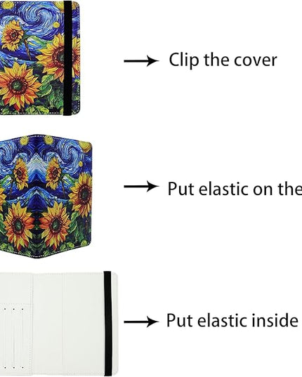 Passport Holder for Women and Men PU Leather Passport Cover for Travel (Sunflower)