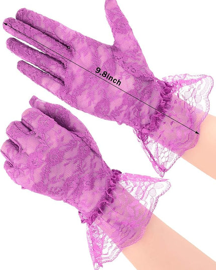 SATINIOR Ladies Lace Gloves for Women Tea Party Elegant Short Courtesy Gloves for Wedding Dinner Opera Parties