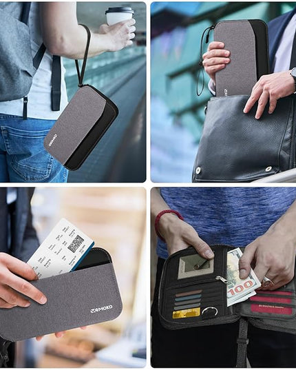 MoKo Family Passport Holder for 5, RFID Blocking Passport Wallet for Men Women, Travel Wallet Holder with Multiple Compartments, Travel Document Organzier for Cards, ID, Tickets, Keys, Gray