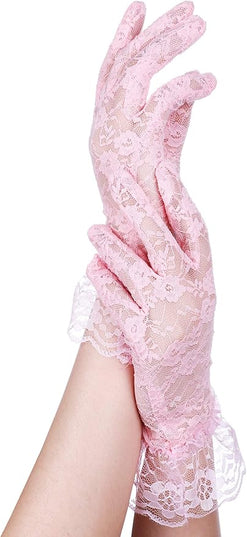 SATINIOR Ladies Lace Gloves for Women Tea Party Elegant Short Courtesy Gloves for Wedding Dinner Opera Parties