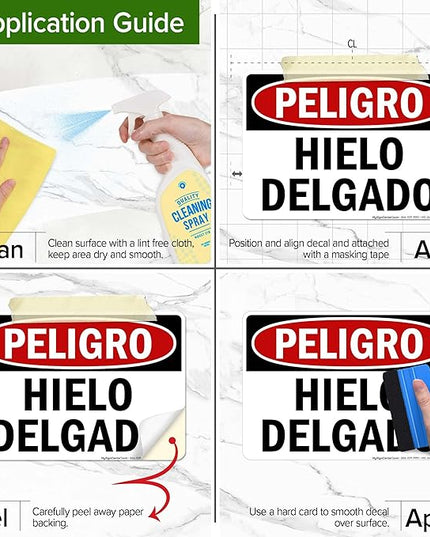 Danger Thin Ice Spanish Sign, 10x7 Inches, 4 Mil Vinyl Decal Stickers Weather Resistant, Made in USA by My Sign Center