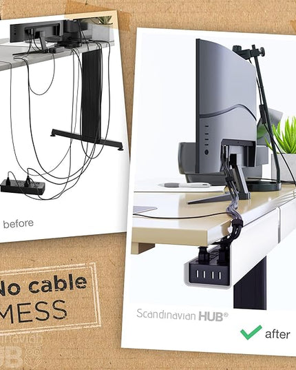 No-Screw Under Desk Cable Management Tray - Self-Adhesive Installation, Cord Management, Cable Tray, Under Desk Wire Organizer - White Set of 2