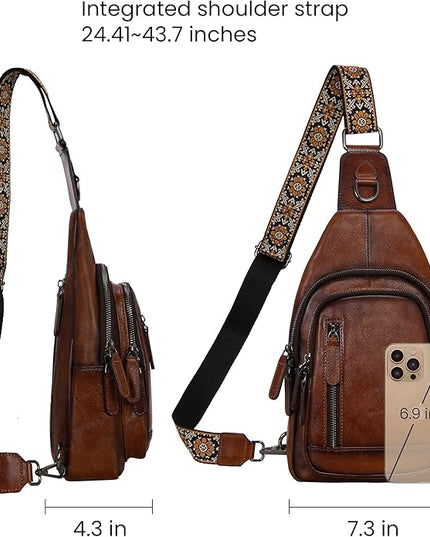 HESHE Leather Sling Bag for Women Crossbody Bags with Multi-Pocket Stylish Fanny Packs for Travel Chest Bag