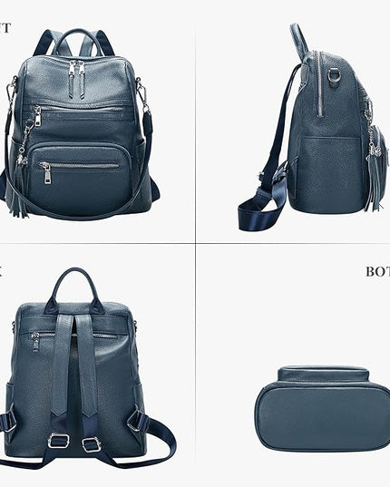 ALTOSY Genuine Leather Backpack Purse for Women Large Shoulder Bag With Laptop Compartment Multiple Pockets(S106 Indigo Blue)