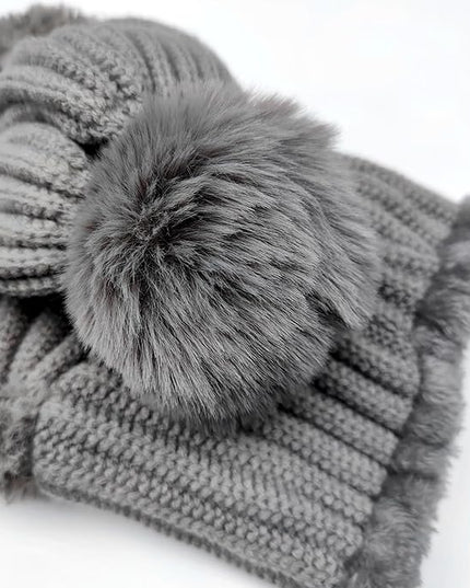 HUAMULAN Women Winter Beanie Hats One Piece Fleece Lined Knit Balaclavas Mask Set Skull Neck Circle Scarf Ski Snow Hat Pompom