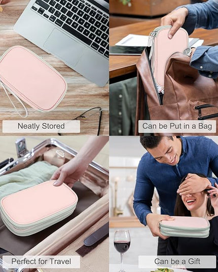 FYY Electronic Organizer, Travel Cable Organizer Bag Pouch Electronic Accessories Carry Case Portable Waterproof Double Layers All-in-One Storage Bag for Cable, Cord, Phone, Earphone-Light Pink