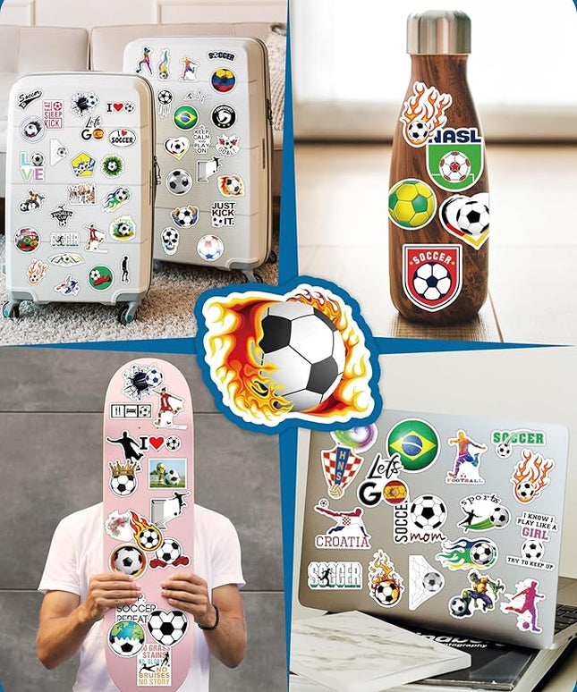 100 Pcs Sport Stickers for Kids, Soccer Water Bottle Stickers, Vinyl Waterproof Laptop Sticker for Water Bottle, Bulk Sticker Packs for Boys Kids Classroom Prizes for Elementary Students