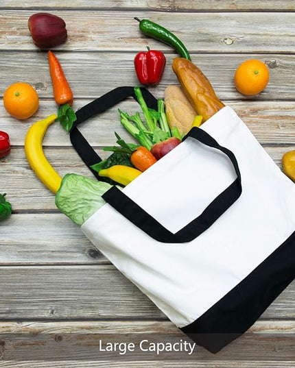 TOPDesign 1 | 3 | 6 | 12 | 24 Pack Super Strong Large 12oz Cotton Canvas Tote Bag, Reusable Grocery Shopping Cloth Bag, Fashionable Two-Tone Tote for Crafts, DIY Your Creative Designs (Pack of 1)