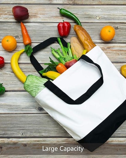 TOPDesign 24-Pack Super Strong Large 12oz Cotton Canvas Tote Bags, Reusable Grocery Shopping Cloth Bags, Fashionable Two-Tone Totes for Crafts, DIY Your Creative Designs
