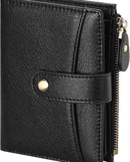 FALAN MULE Small Wallet for Women Leather RFID Blocking Bifold Credit Card Holder with Zipper Coin Pocket