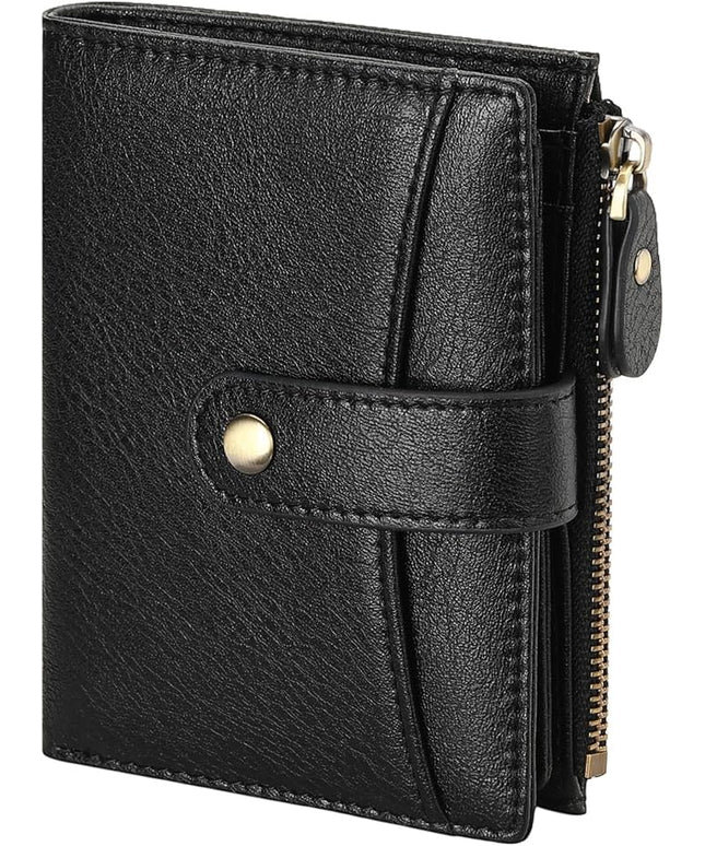 FALAN MULE Small Wallet for Women Leather RFID Blocking Bifold Credit Card Holder with Zipper Coin Pocket