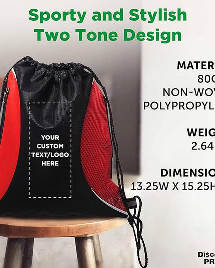 DISCOUNT PROMOS Custom Non-Woven Drawstring Backpacks Set of 10/50/100, Personalized Bulk Pack