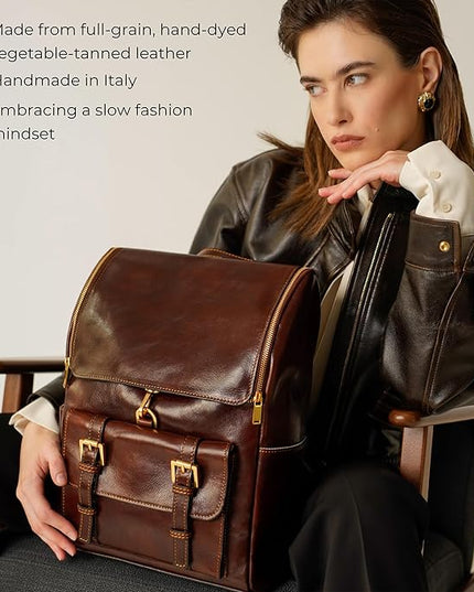 Time Resistance Leather Backpack - Laptop Travel Bag Rucksack up to 15” - Bag for Men and Women (Brown)