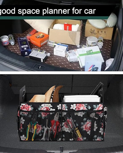 Femuar Car Trunk Organizer,Car Storage Organizer with 72L Large Capacity Waterproof Collapsible and 11 Pockets,Trunk Organizer for Car Suv/Jeep/Sedan, Large Size, Flower