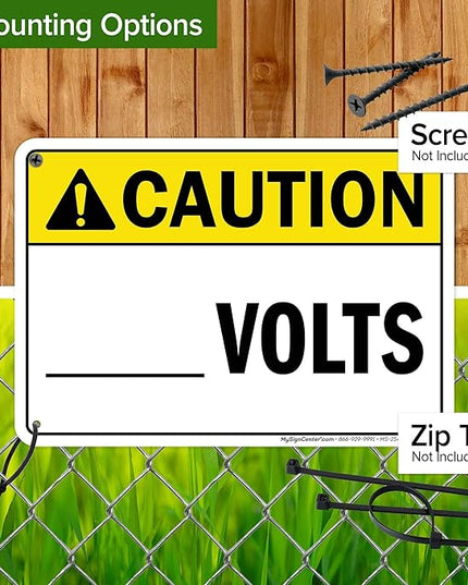 Caution Volts Sign, 10x7 Inches, 55 mil thick HDPS (high density polystyrene), Made in USA by My Sign Center