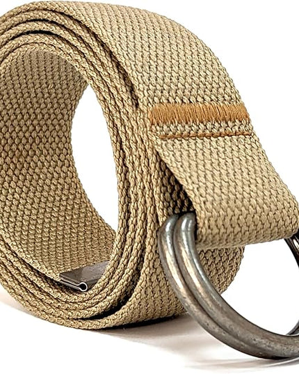 Mens & Womens Canvas Belt with D-ring,Double Ring Belt,Solid Color,Extra Long (49”) 1 1/2" Wide