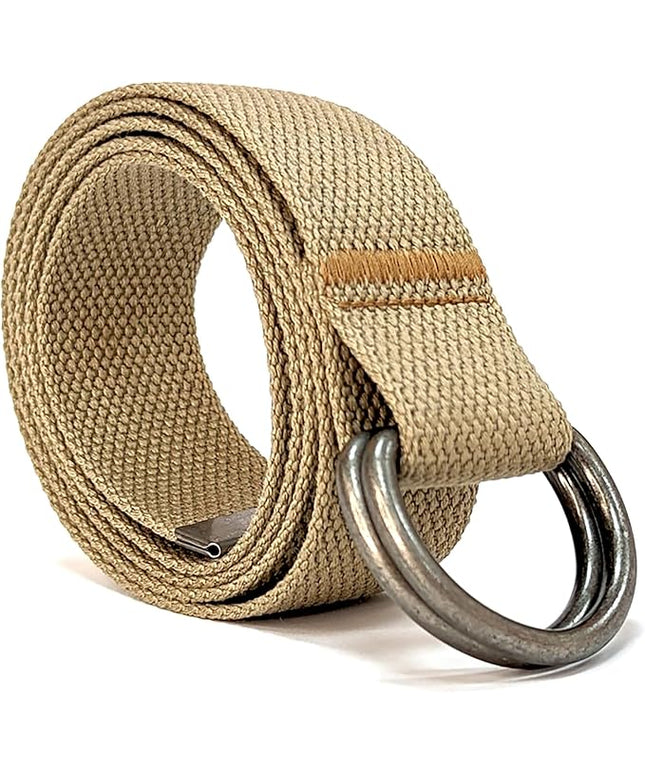 Mens & Womens Canvas Belt with D-ring,Double Ring Belt,Solid Color,Extra Long (49”) 1 1/2" Wide