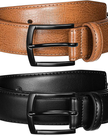 Men's Belt 2Pack Genuine Leather Belt for Men Dress Casual Golf Jeans Pants 1 3/8"