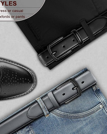 KEMISANT Men Belt 2Pack – Genuine Leather Belt for Men Dress Casual Golf Jeans 1 3/8"