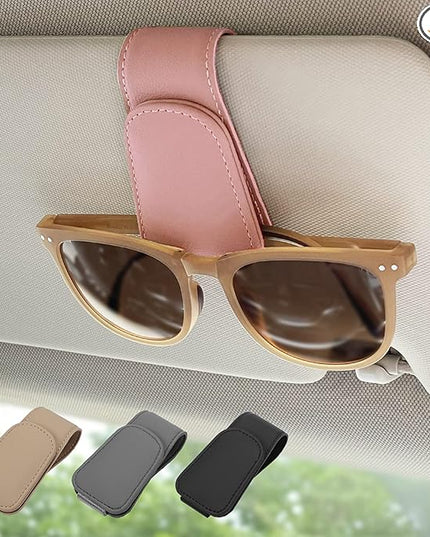 2 Pack Magnetic Leather Sunglass Holder, Eyeglass Hanger Clip for Car Sun Visor, Suitable for Different Size Eyeglasses(Pink, 2 Pack)