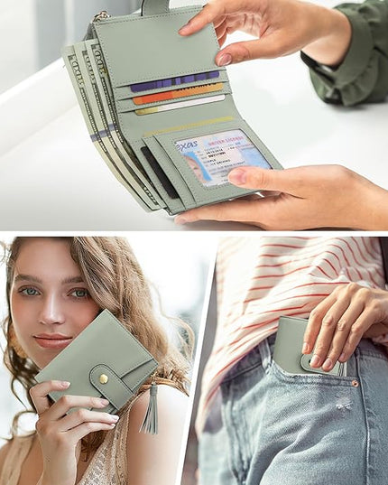 yiijay Small Wallet for Women RFID Blocking Tassle Bifold Slim Thin Leather Wallet Credit Card Holder Wallet Ladies Mini Wallet with Zipper Pocket