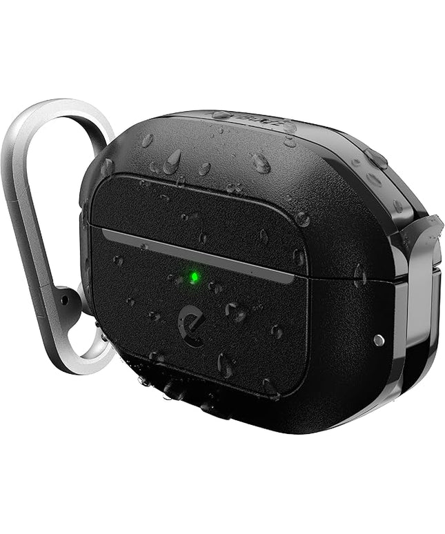 Keybudz for AirPods Pro 2 Case with Lock - Fully Waterproof AirPods Pro 2nd Generation Case Cover - Keychain, Rugged Tough Protection, Hard Shell and Carabiner for USB-C/Lightning (Carbon Black)