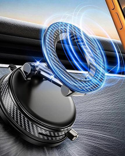 Upgraded Car Phone holder for Magsafe [120LBS Suction Cup & 3000gf Magnet ] 1100° Adjustable Vacuum Magnetic Phone Holders for Your Car, Dashboard Car Mount Bracket for iPhone & Android, Carbon Fiber