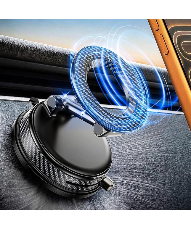 Upgraded Car Phone holder for Magsafe [120LBS Suction Cup & 3000gf Magnet ] 1100° Adjustable Vacuum Magnetic Phone Holders for Your Car, Dashboard Car Mount Bracket for iPhone & Android, Carbon Fiber