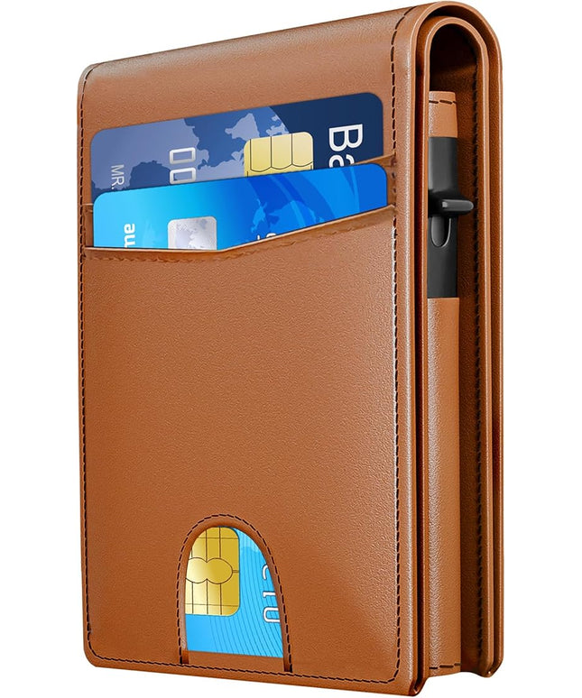 QLD 2026 Wallet for Men - RFID Blocking [Functional & Practical] Bifold Slim Minimalist Credit Card Holder Pop Up Wallet Metal Case with Cash Slot, Front Pocket with ID Window, Gift Boxed