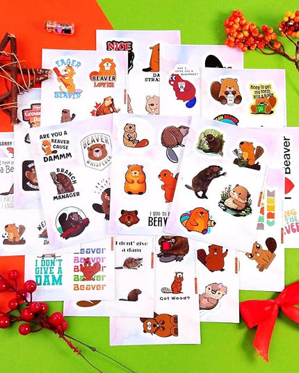 BulbaCraft Beaver Stickers for Water Bottle and Laptop - Nature Party Supplies & Decorations, Waterproof Vinyl Animal Decals, Cute Beaver Stickers Laptop Decals, Gifts for Women & Men